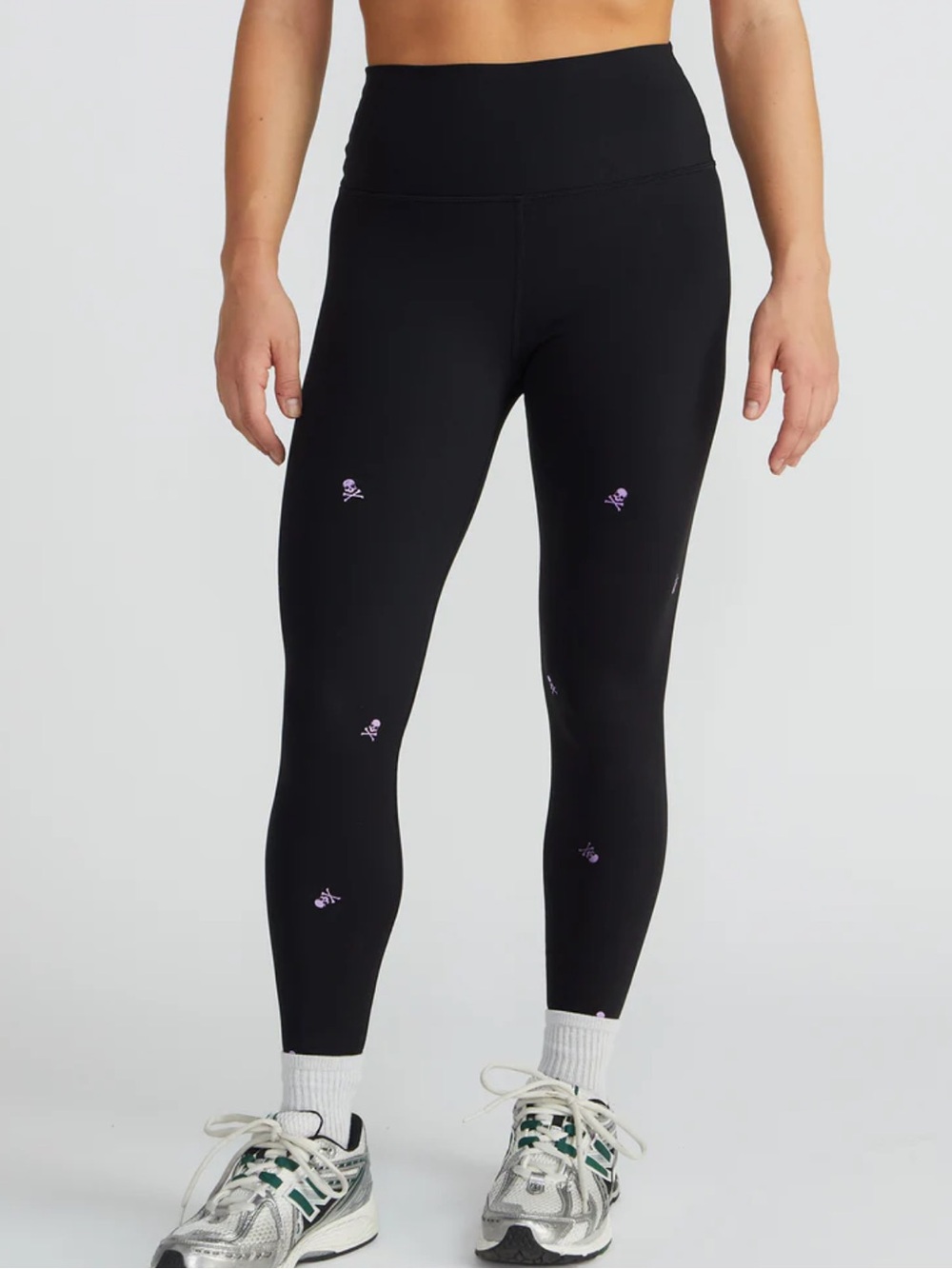 soulcycle Black Leggings with Light Purple Skull Accents